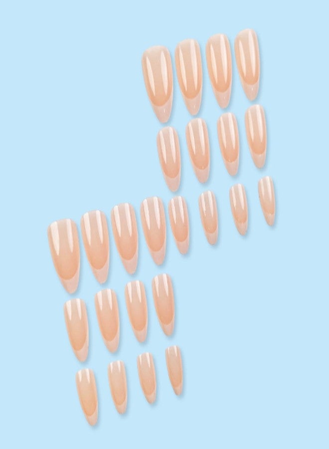 YoYoee 24Pes Short Nude Press on Nails - French Fake Nails Almond False Nails Glossy Full Cover Nails Tips for Women - Image 4